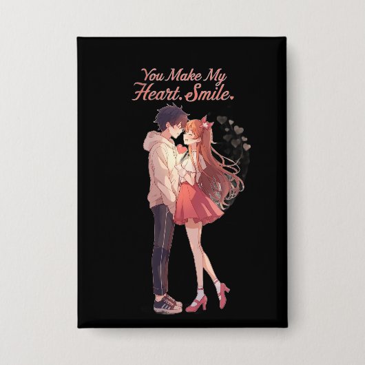 You Make My Heart Smile Anime Couple T-Shirt 缶バッジ (正面)