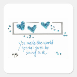「You Make the World Special」ことわざハートのスケッチ スクエアシール