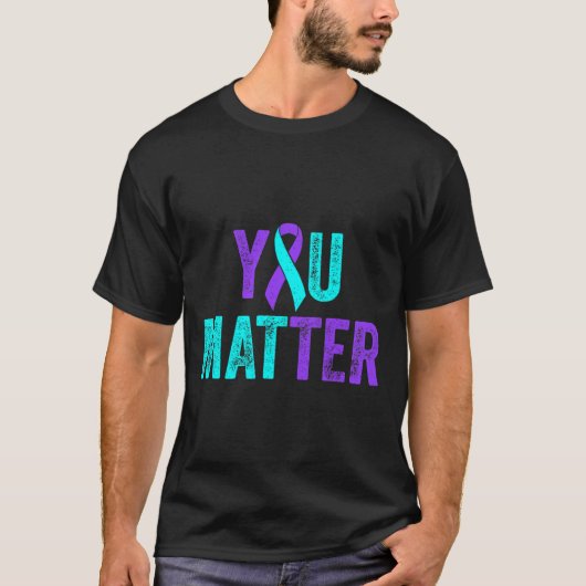 You Matter自殺防止ティール（緑がかった色）パープルアワレネス Tシャツ (正面)