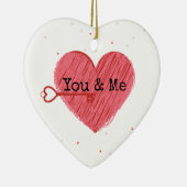 You & Meかわいい鍵と赤いハートバレンタインデー セラミックオーナメント (右)