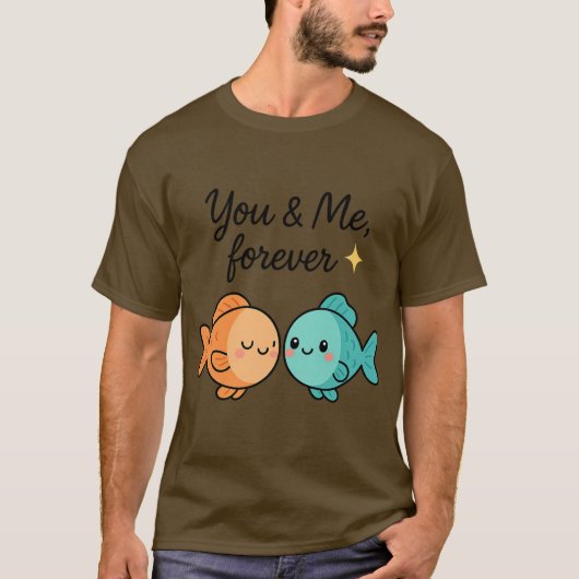 You & Me永遠にかわいいフィッシュカップルデザイン Tシャツ (正面)