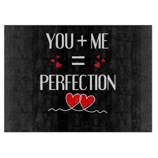 You + Me =完璧 – かわいいカップルデザイン カッティングボード (正面)