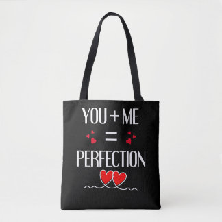 You + Me =完璧 – かわいいカップルデザイン トートバッグ