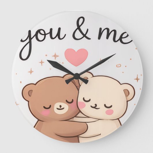  You & Me Cute Bear Couple Wall Clock  ラージ壁時計 (正面)