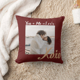 You + Me = Love Valentine XOフォトスクリプトレッド金ゴールド クッション