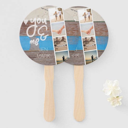 You & Me. Photo Collage of Memories.木目パネル ハンドファン (正面&裏面)