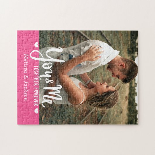 You & Me Together Foreverフォトピンクバレンタイン ジグソーパズル (横)