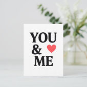 YOU & ME with Heart Minimal Valentine’s Day Typogr ポストカード (スタンド正面)