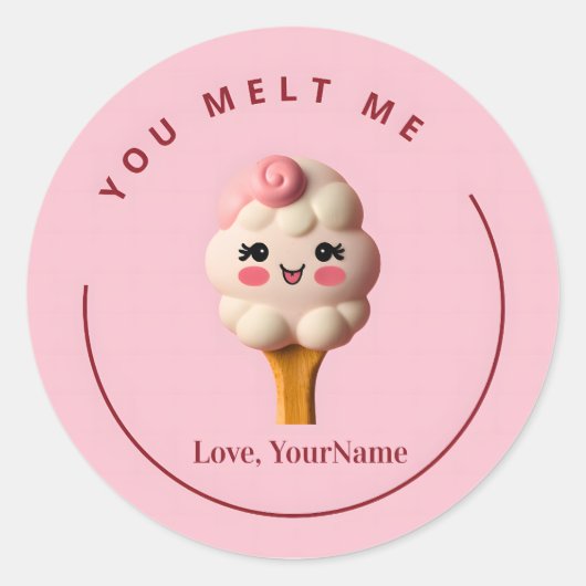 You Melt Me Cute Ice Cream Valentine Sticker ラウンドシール (正面)