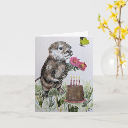 You Otter Have a Happy Birthday カード (黄色い花)