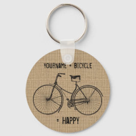 You Plus Bicycle Equals Happy Natural Burlap Sack キーホルダー