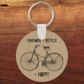 You Plus Bicycle Equals Happy Natural Burlap Sack キーホルダー (正面)