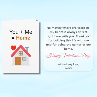 You Plus Me Equals Home Valentine's Day  カード