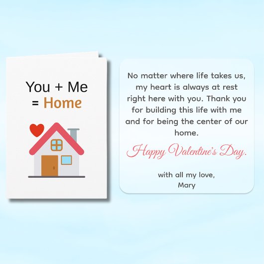 You Plus Me Equals Home Valentine's Day  カード