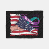 You Problemティール（緑がかった色）と紫のリボンの自殺が待っている フリースブランケット (正面(横))