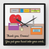 You Put Your Heart into Your Work- Black スクエア壁時計 (正面)