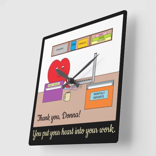 You Put Your Heart into Your Work- Black スクエア壁時計 (傾斜)