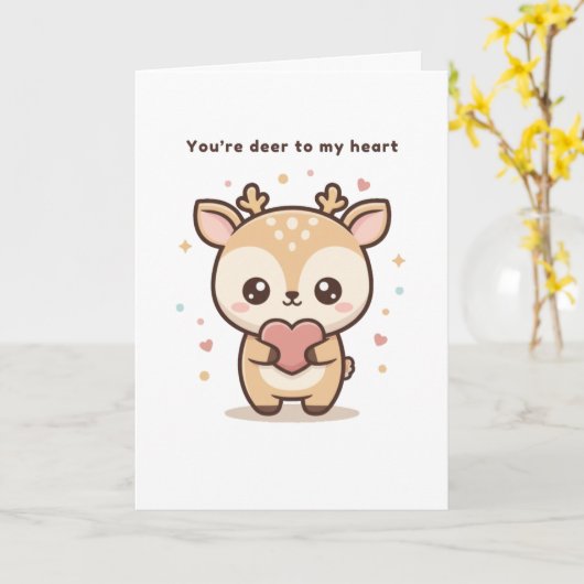 You’re Deer to My Heart Cute Puchi Dōshi Deer カード (黄色い花)