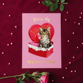 You’re My Meow-tine Cute Vintage Cat Valentine 箔グリーティングカード