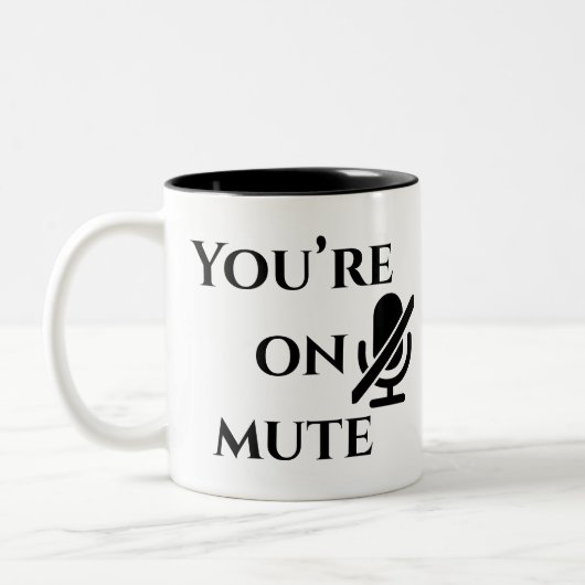 You’re on mute” First Day on Zoom Mug ツートーンマグカップ (左)
