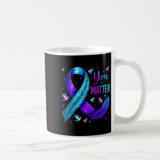 You Ribbon Bird Suicide Prevention Awareness  コーヒーマグカップ (右)