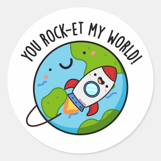 You Rock-et My World おもしろい Rocket Pun ラウンドシール (正面)