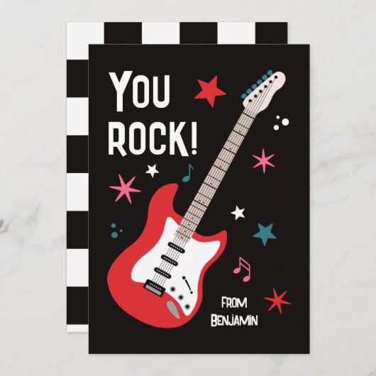 You rock guitar classroom valentine's day card シーズンカード (正面/裏面)