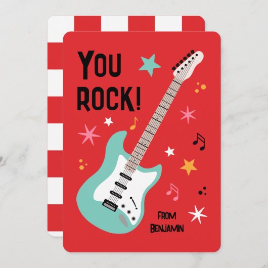 You rock guitar classroom valentine's day card シーズンカード (正面/裏面)