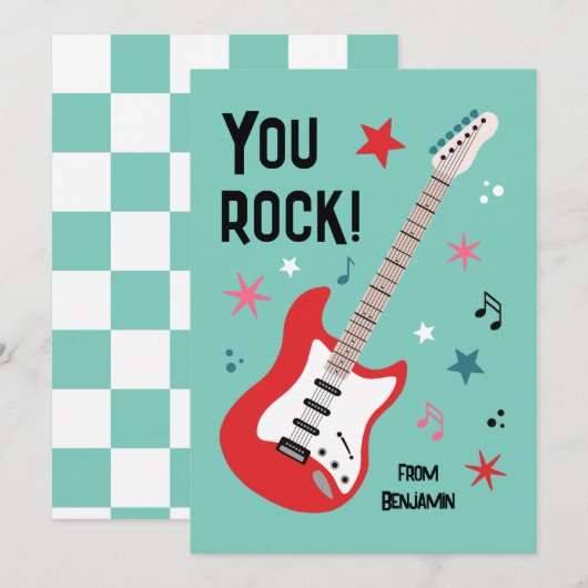 You rock guitar classroom valentine's day card シーズンカード (正面/裏面)