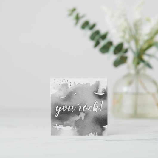 YOU ROCK hand モダン lettered script black スクエア名刺 (スタンド正面)