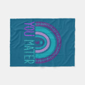You Semicolon Suicide Prevention Purple Teal Rainb フリースブランケット (正面(横))