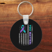 You Suicide Prevention Awareness American Flag Rib キーホルダー (正面)