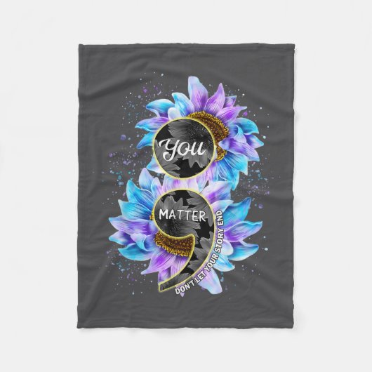 You Suicide Prevention Awareness Semicolon Sunflow フリースブランケット (正面)
