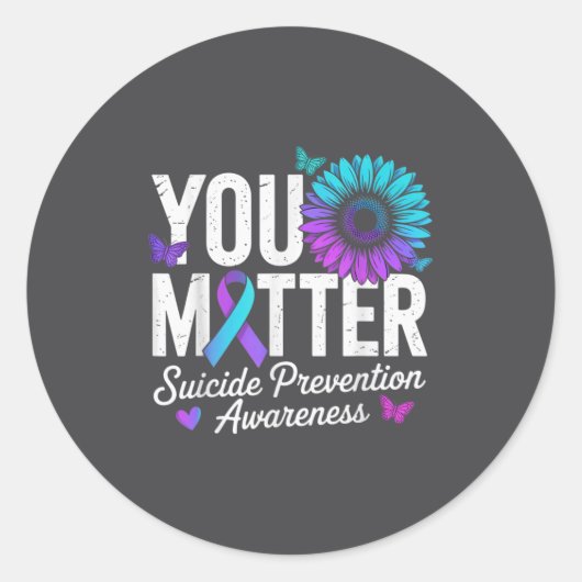 You Suicide Prevention Awareness Teal & Purple ラウンドシール (正面)