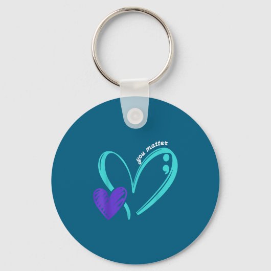 You Suicide Prevention Awareness Teal Purple Heart キーホルダー (正面)