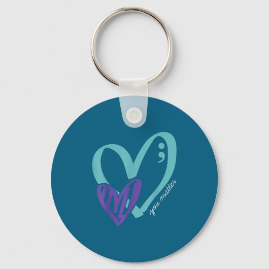 You Suicide Prevention Awareness Teal Purple Heart キーホルダー (正面)