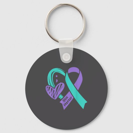You Suicide Prevention Awareness Teal Purple Heart キーホルダー (正面)