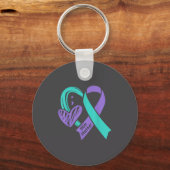You Suicide Prevention Awareness Teal Purple Heart キーホルダー (正面)