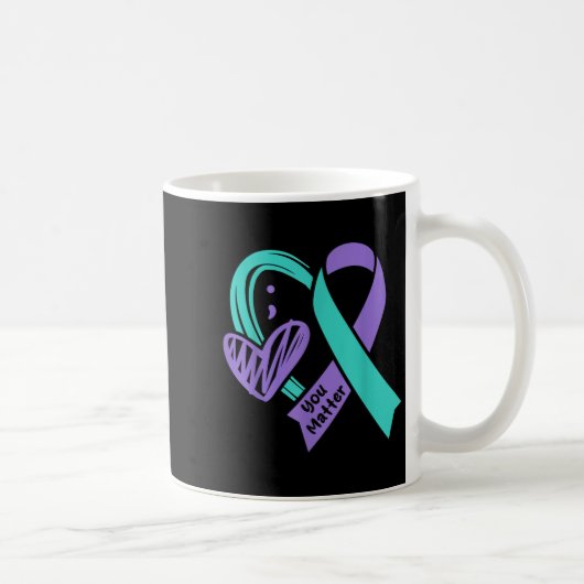 You Suicide Prevention Awareness Teal Purple Heart コーヒーマグカップ (右)