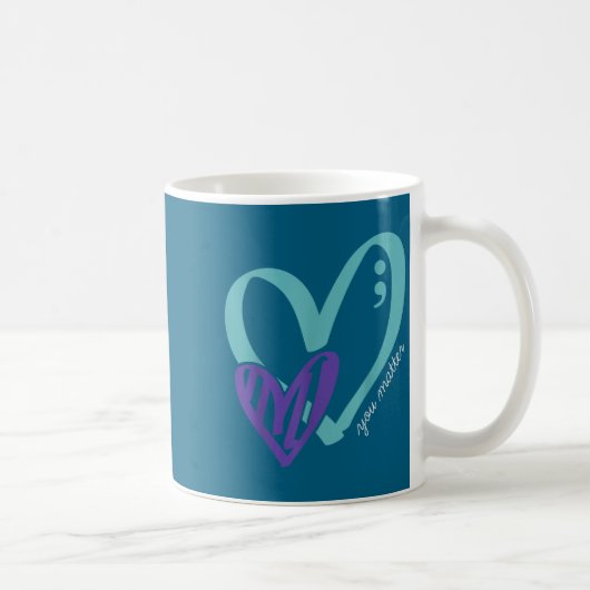 You Suicide Prevention Awareness Teal Purple Heart コーヒーマグカップ (右)