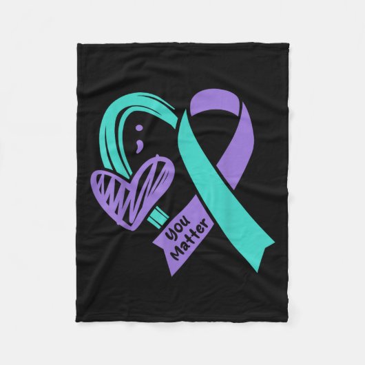 You Suicide Prevention Awareness Teal Purple Heart フリースブランケット (正面)