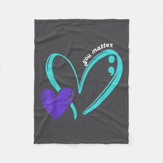 You Suicide Prevention Awareness Teal Purple Heart フリースブランケット (正面)