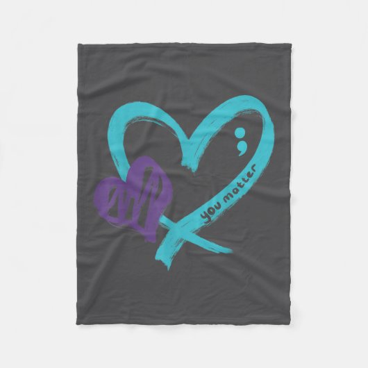 You Suicide Prevention Awareness Teal Purple Heart フリースブランケット (正面)