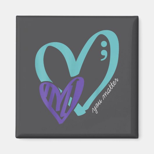 You Suicide Prevention Awareness Teal Purple Heart マグネット (正面)