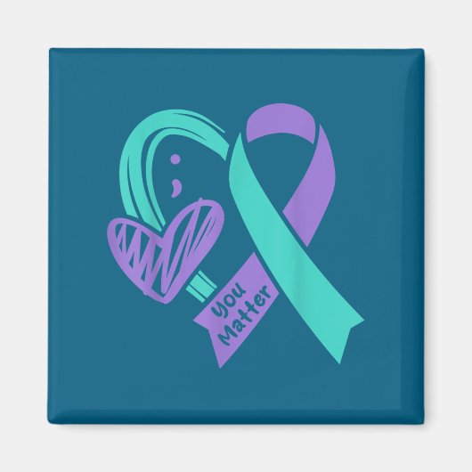 You Suicide Prevention Awareness Teal Purple Heart マグネット (正面)