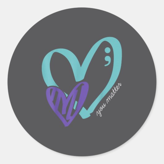 You Suicide Prevention Awareness Teal Purple Heart ラウンドシール (正面)