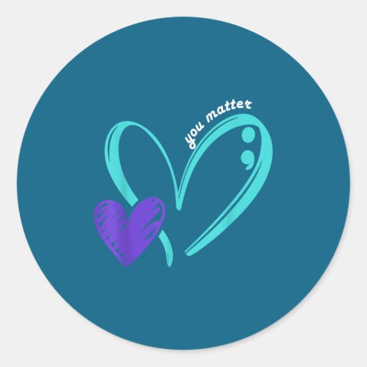 You Suicide Prevention Awareness Teal Purple Heart ラウンドシール (正面)