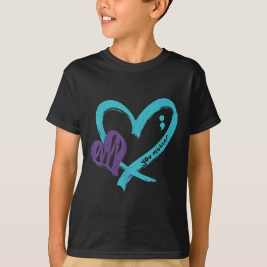 You Suicide Prevention Awareness Teal Purple Heart Tシャツ (正面)