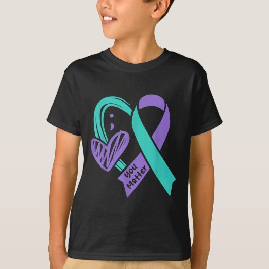 You Suicide Prevention Awareness Teal Purple Heart Tシャツ (正面)