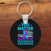 You Suicide Prevention Awareness Teal Purple Ribbo キーホルダー (正面)